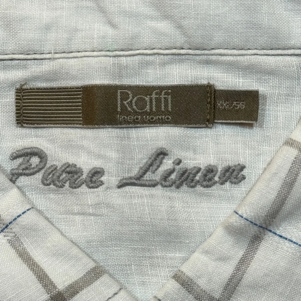 Raffi Pure Linen Button Up Shirt Mens XXL White Plaid Long Sleeve Summer Comfort